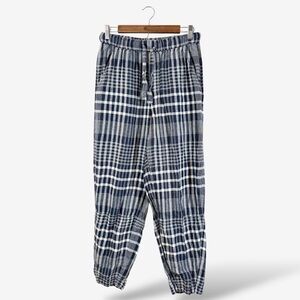 Everlane Linen Pull On Barrel Pant Women’s Size S Blue Plaid Casual Preppy